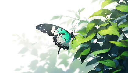 Wall Mural - Butterfly on pastel background, generative ai, digital illustration.