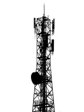 Telecommunication Tower With Antennas. Mobile Phone Tower On Transparent Background (png)