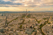 Elevated With Of Skyline Of Paris With Eiffel Tower In Paris