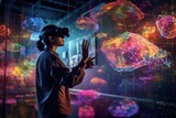 Fototapeta Nowy Jork - World of virtual and augmented reality. Generative AI