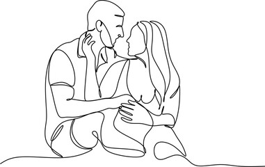 Wall Mural - Man and woman couple in love. Continuous one single line a couple falling in love and shows their emotions. Showing love with a kiss. Valentine style minimalism design. Vector illustration