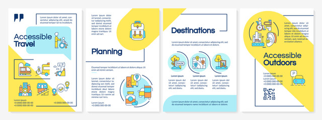 Wall Mural - accessible travel blue and yellow brochure template. barrier free. leaflet design with linear icons.