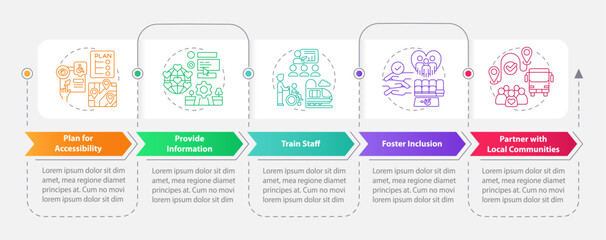 Wall Mural - inclusive travel rectangle infographic template. barrier free. data visualization with 5 steps. edit