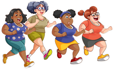 Wall Mural - Diverse Chubby Runners Exercising Together