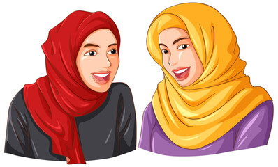 Wall Mural - Happy muslim woman wearing hijab friends