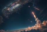 Fototapeta Do akwarium - Photo of a rocket launching into the night sky