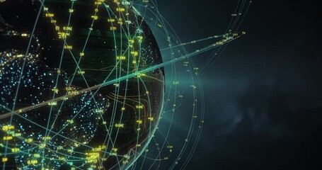 Wall Mural - 3d rendered animation of the planet earth surrounded by the spinning rings - concept of technology
