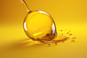 Drop of oil. Shine yellow Cosmetic oil or Cosmetic Essence Liquid drop. Fresh engine oil liquid eco nature. 3d render