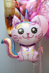 Wall Mural - pink cat unicorn balloon, holiday decorations