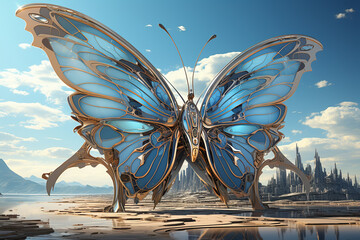 Fototapete - This abstract representation of the Great Sphinx incorporates elements of surrealism. The image features dreamlike and symbolic elements, blending reality and imagination.  Generative AI technology.