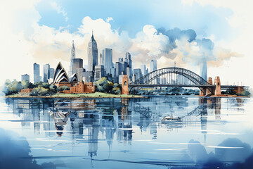 Aufkleber - A minimalist representation of the Sydney Harbour Bridge, using clean lines and a simplified color palette to convey the bridge's elegance and simplicity,  Generative AI technology.