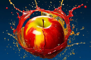 Aufkleber - A vibrant photograph Apple splashed in bright paint, symbolizing freshness and health.  Generative AI technology.