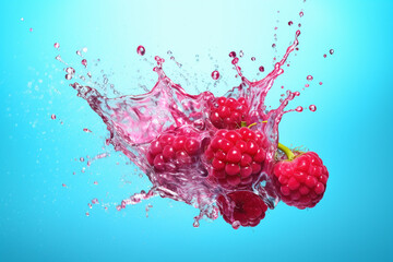 Aufkleber - An abstract surreal photograph of a Raspberry splashed in bright paint, symbolizing freshness and health. Generative AI technology.