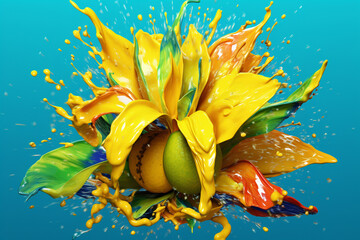 Aufkleber - An abstract surreal photograph of a Jackfruit splashed in bright paint, symbolizing freshness and health.  Generative AI technology.