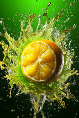 Aufkleber - An vibrant image of a Lime splashed in bright paint, symbolizing freshness and health.  Generative AI technology.