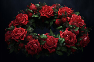 Aufkleber - A flower crown composed of luscious red roses and lush greenery, exuding a classic and timeless beauty. Generative AI technology.
