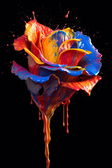 Aufkleber - An abstract surreal photograph of a Rose splashed in bright paint.  Generative AI technology.