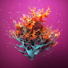 Poster - An abstract surreal photograph of a Thyme splashed in bright paint.  Generative AI technology.