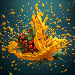 Fototapete - An abstract surreal photograph of a Fenugreek splashed in bright paint.  Generative AI technology.