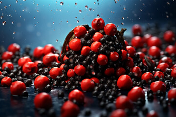 Leinwandbilder - An artistic photo showcasing black peppercorns, highlighting their pungent aroma and versatility in cooking.  Generative AI technology.