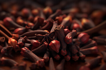 Poster - An artistic image of whole cloves, highlighting their dark brown color and strong, aromatic scent.  Generative AI technology.