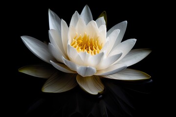 Symbol of Purity. Closeup of Fresh White Lotus Flower on Black Background