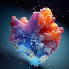 Leinwandbilder - An abstract surreal photograph of a Celestite splashed in bright paint.  Generative AI technology.
