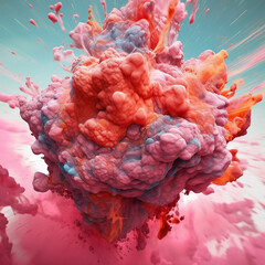 Leinwandbilder - An abstract surreal photograph of a Rhodochrosite splashed in bright paint. Generative AI technology.