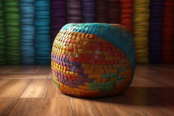 Aufkleber - An image capturing a woven storage bin with a lid, made from seagrass or water hyacinth, providing a stylish way to declutter  Generative AI technology.