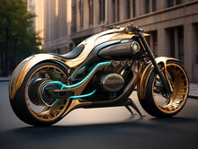 3D Illustration Of A Future Motorcycle Equipped With The Latest Features. Aerodynamic Sports Style.

