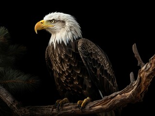 Wall Mural - AI-generated illustration of a majestic eagle is perched atop a tree branch.