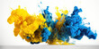 colorful density smoke in blue and yellow colors blew up