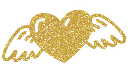Wall Mural - Golden  heart with wings glitter on transparent background. flying heart with wings icon.Design for decorating,background, wallpaper, illustration