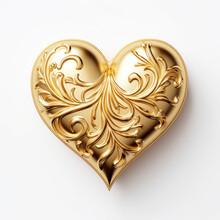 Gold Heart Isolated On White Background