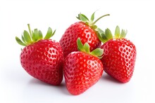 Group Of Fresh Strawberries On White Background Isolated