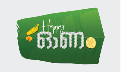 Kerala Onam Greeting In Malayalam Calligraphy on Banana Leaf