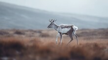  A White And Gray Deer Standing In A Field Of Tall Grass.  Generative Ai