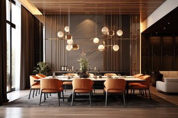 Wall Mural - Stylish and modern dining room of luxurious house. interior design 3d render