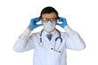 © ty - male doctor in medical mask with stethoscope looking at camera isolated on a transparent background