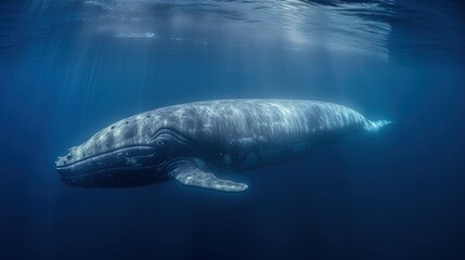  a large gray whale swims under the water's surface.  generative ai