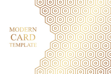 Modern geometric luxury white background for business or presentation or greeting cards with golden honeycombs or hexagons.