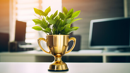 ecology trophy, nature trophy, environment, gold cup, leaves, leaf, plant, nature, number one, csr c
