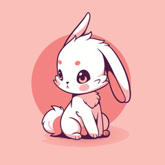 Sticker - Vector Illustration of a cartoon rabbit on a pink background