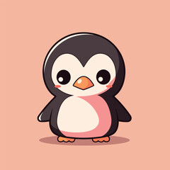 Canvas Print - Vector Illustration of a cartoon penguin on a pink background