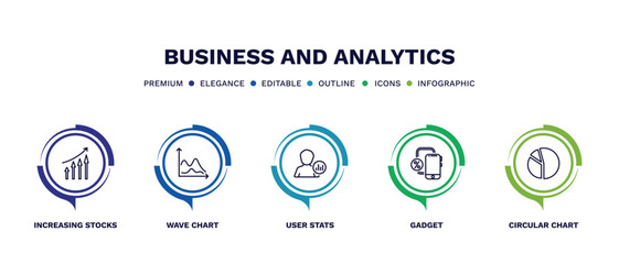 Wall Mural - set of business and analytics thin line icons. business and analytics outline icons with infographic