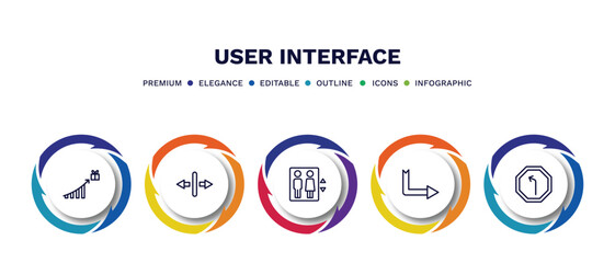 Wall Mural - set of user interface thin line icons. user interface outline icons with infographic template. linear icons such as incentive, increasing, lift, down right arrow, turn left only vector.