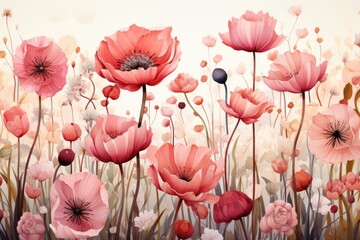 Watercolor painting of red poppies. Generative AI