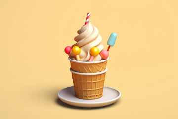 Wall Mural - Delicious beautiful ice cream on bright background, Ai generated