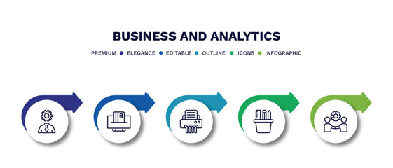 Canvas Print - set of business and analytics thin line icons. business and analytics outline icons with infographic template. linear icons such as business skills, online payment, paper shredder, supplies,