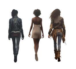 set of black woman back rear view. transparent PNG